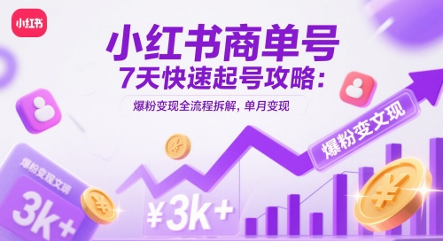 小红书商单号7天快速起号攻略：爆粉变现全流程拆解，单月变现3k+-志拓网创