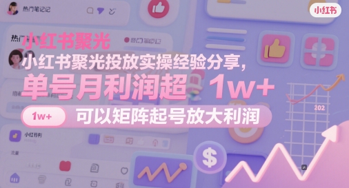 小红书聚光投放实操经验分享，单号月利润超1w+，可以矩阵起号放大利润-志拓网创