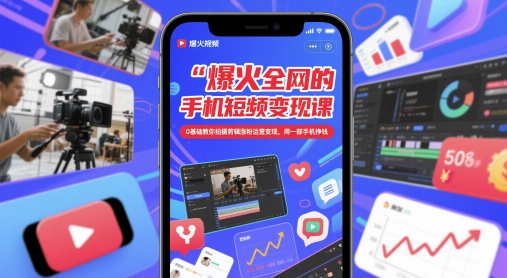 爆火全网的手机短视频变现课，0基础教你拍摄剪辑涨粉运营变现，用一部手机挣钱-志拓网创
