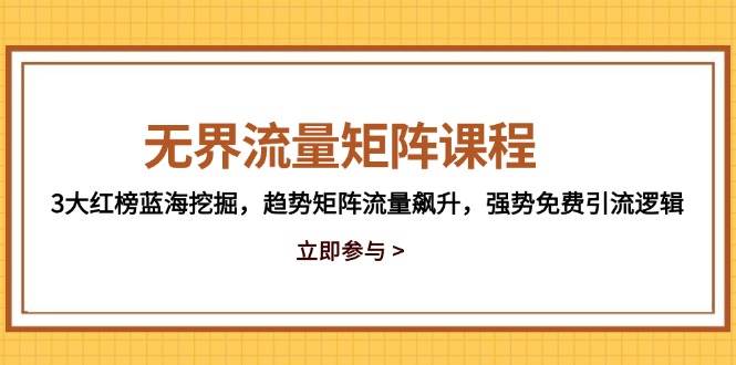 （14763期）无界流量矩阵课程，3大红榜蓝海挖掘，趋势矩阵流量飙升，强势免费引流逻辑-志拓网创