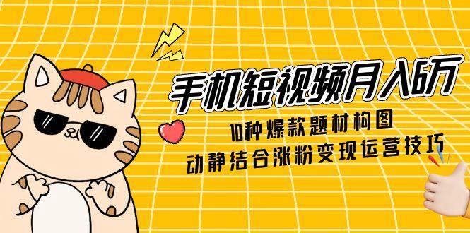 手机短视频月入6万，10种爆款题材构图，动静结合涨粉变现运营技巧-志拓网创