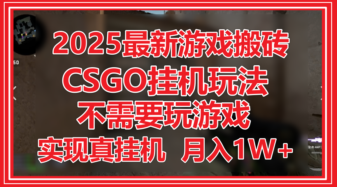 2025最新游戏搬砖，CSGO挂机，不需要玩游戏，实现真挂机，月入1W+-志拓网创
