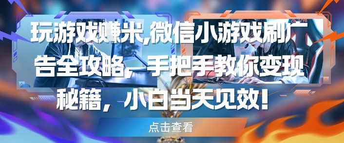 玩游戏挣米，微信小游戏刷广告全攻略，手把手教你变现秘籍，小白当天见效-志拓网创