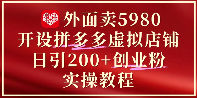 外面卖5980开设拼多多虚拟店铺：单日引流200+创业付费粉实战教程-志拓网创