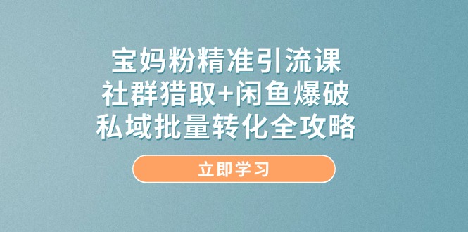 （14820期）宝妈粉精准引流课，社群猎取+闲鱼爆破，私域批量转化全攻略-志拓网创