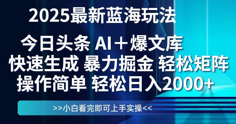 （14805期）今日头条2025最新蓝海玩法，思路简单，复制粘贴，轻松实现矩阵日入2000+-志拓网创