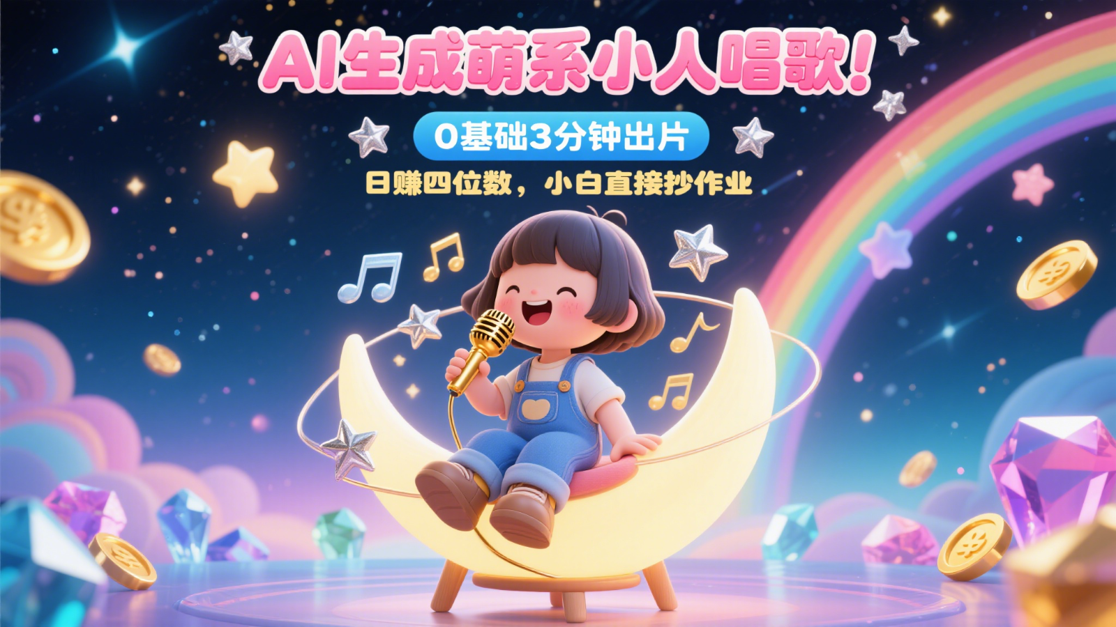 AI生成萌系小人唱歌！0基础3分钟出片，28个作品涨粉9万，日赚四位数，小白直接抄作业-志拓网创