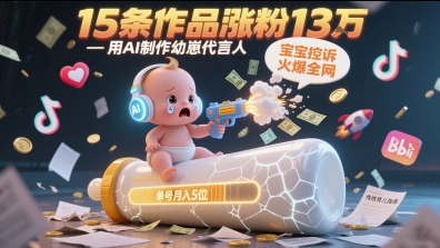 用AI制作幼崽代言人，宝宝的控诉火爆全网，15条作品涨粉13W，单号月入5位数实操教程-志拓网创