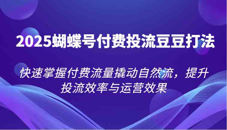 2025蝴蝶号付费投流豆豆打法，快速掌握付费流量撬动自然流，提升投流效率与运营效果-志拓网创