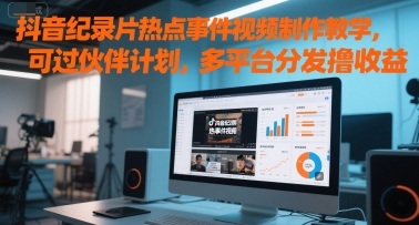 抖音纪录片热点事件视频制作教学，可过伙伴计划，多平台分发撸收益-志拓网创