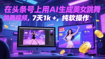 在头条号上用AI生成美女跳舞视频，7天1k+，纯软件操作-志拓网创