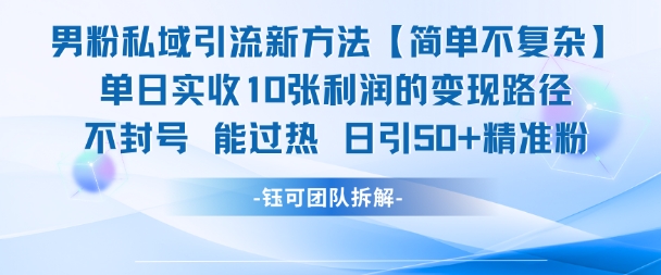 男粉私域引流新方法，单日收10张利润，日引流50+精准粉-志拓网创