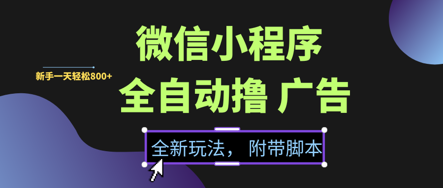 微信小程序挂机撸广告，全新玩法，新手一天轻松800+【附带脚本】-志拓网创