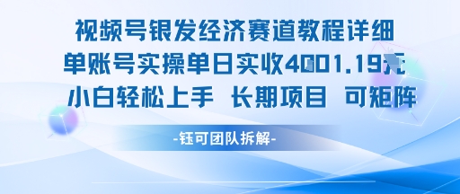 视频号银发经济赛道单账号实操单日实收1k+，小白轻松上手长期项目-志拓网创