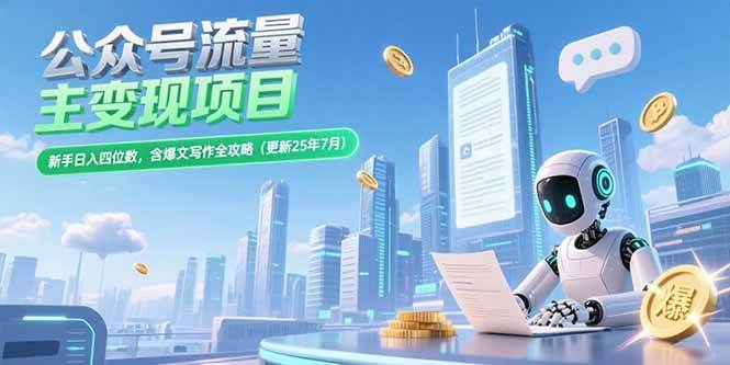 （15340期）公众号流量主变现项目，新手日入四位数，含爆文写作全攻略(更新25年7月)-志拓网创