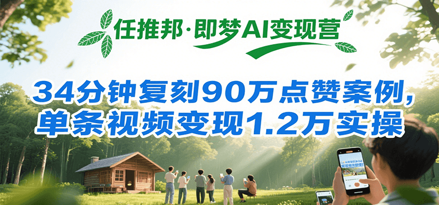 任推邦·即梦AI变现营，34分钟复刻90万点赞案例，单条视频变现1.2万实操-志拓网创