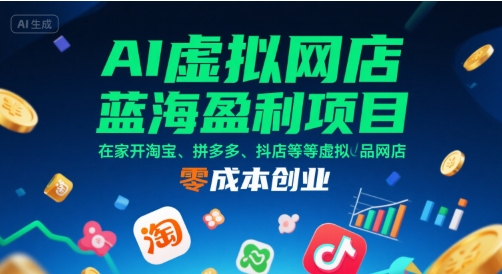 AI虚拟网店蓝海盈利项目，在家开淘宝、拼多多、抖店等虚拟品网店，零成本创业-志拓网创