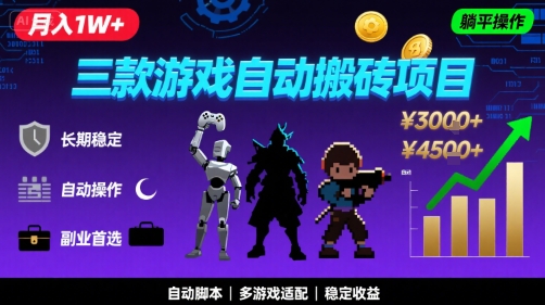 三款游戏自动搬砖，月入1W+，长期稳定收益副业项目，全程躺平操作【揭秘】-志拓网创