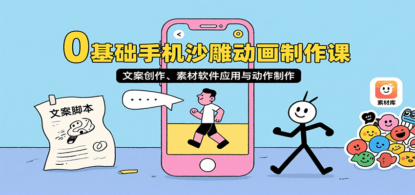 0基础手机沙雕动画制作课，文案创作、素材软件应用与动作制作-志拓网创
