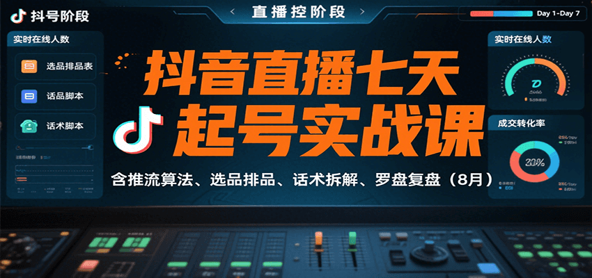 抖音直播七天起号实战课：含推流算法、选品排品、话术拆解、罗盘复盘（8月）-志拓网创
