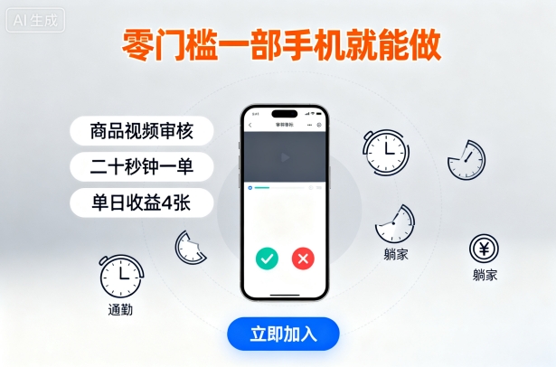 零门槛一部手机就能做，商品视频审核，通勤躺家碎片时间都能做，二十秒钟一单，单日收益4张【揭秘】-志拓网创