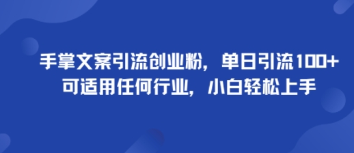 手掌文案引流创业粉，单日引流100+，可适用任何行业，小白轻松上手-志拓网创