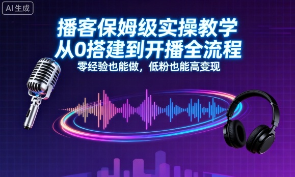播客保姆级实操教学，从0搭建到开播全流程，零经验也能做，低粉也能高变现-志拓网创