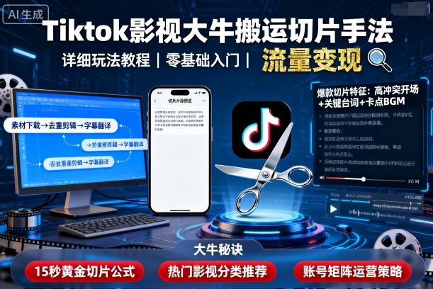 Tiktok影视大牛搬运切片手法，详细玩法教程-志拓网创