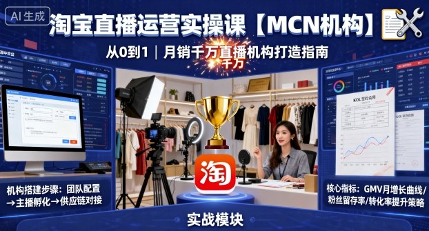 淘宝直播运营实操课【MCN机构】，从0到1做一家月销千W的直播机构-志拓网创