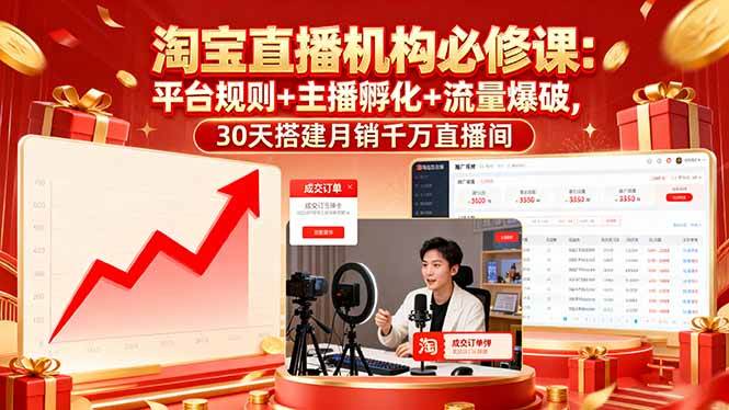 （16087期）淘宝直播机构必修课：平台规则/主播孵化/流量爆破,30天搭建月销千万直播间-志拓网创