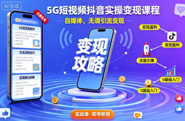 5G短视频抖音实操变现课程，自媒体，无谓引流变现-志拓网创