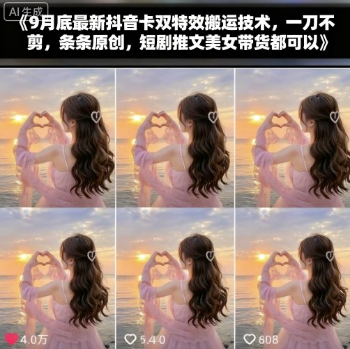 9月底最新抖音卡双特效搬运技术，一刀不剪，条条原创，短剧推文美女带货都可以-志拓网创