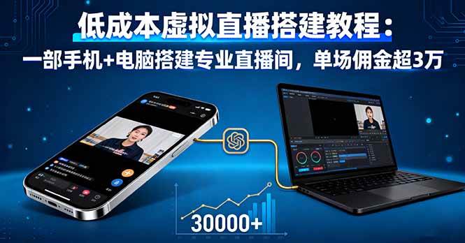 （16156期）低成本虚拟直播搭建教程：一部手机+电脑搭建专业直播间，单场佣金超3万-志拓网创