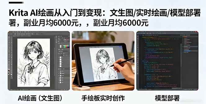 （16222期）Krita AI绘画从入门到变现：文生图/实时绘画/模型部署，副业月均6000元-志拓网创