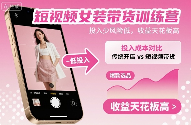 短视频女装带货训练营，投入少风险低，收益天花板高-志拓网创