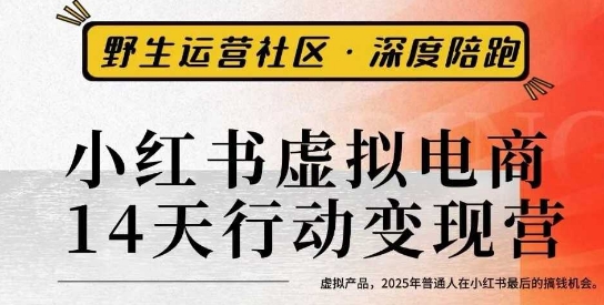 小红书虚拟电商14天变现训练营3.0，​虚拟产品，2025年普通人在小红书最后的搞钱机会-志拓网创