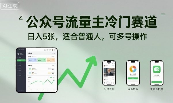 公众号流量主冷门赛道，日入5张，适合普通人，可多号操作-志拓网创