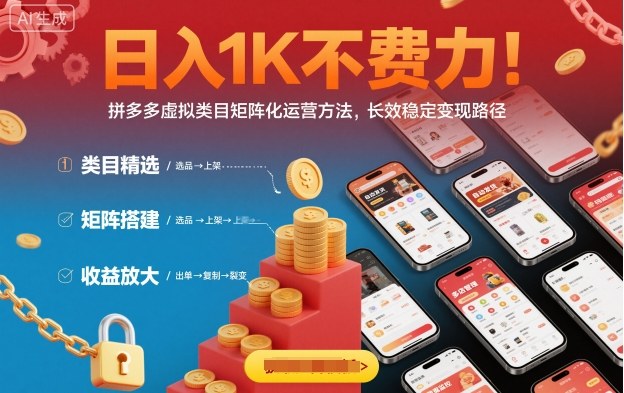 日入1K不费力！拼多多虚拟类目矩阵化运营方法，长效稳定变现路径-志拓网创