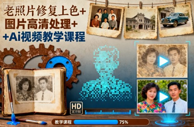 老照片修复上色+图片高清处理+Ai视频教学课程-志拓网创