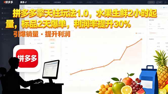 （16429期）拼多多 擎天柱玩法1.0，水果生鲜2小时起量，标品2天爆单，利润率提升30%-志拓网创
